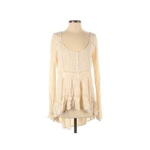 Free People Long Sleeve Blouse Womens Size Small Boho Tan Ivory Embroidered